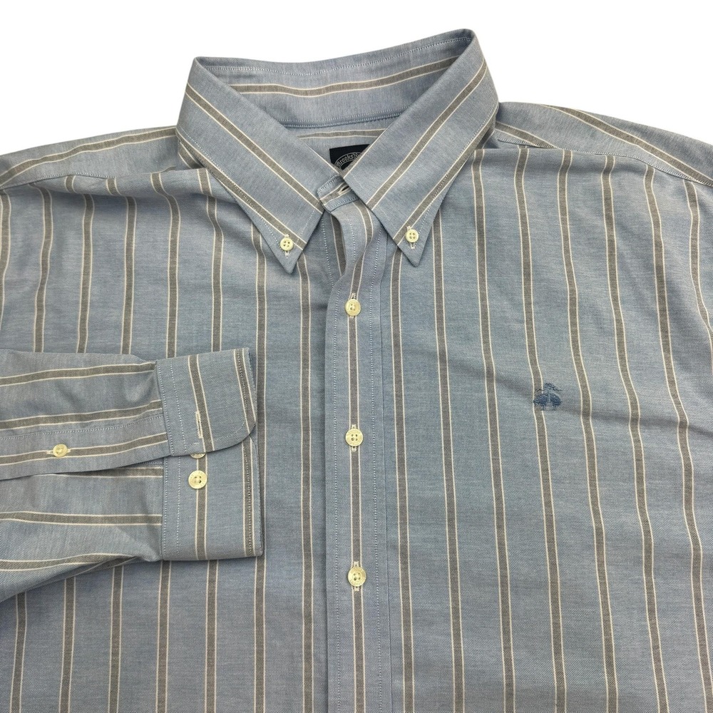 Brooks Brothers Shirt Mens 2XL Blue Stripe Non Iron Button Down Long Sleeve